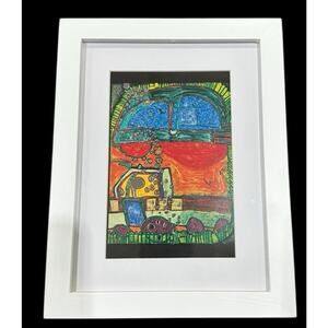 Vintage F. Hundertwasser “Blind Auto” Original Foil Litho Postcard 7 x 9 Framed